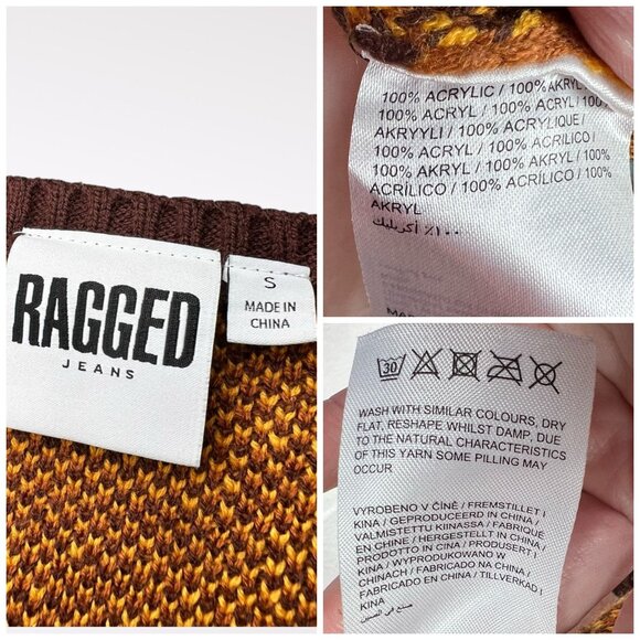 Ragged Jeans Chevron Crop Sweater Women’s Small Brown Yellow Acrylic Knit - Picture 4 of 11